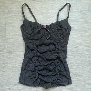 Victoria's Secret Black Lace Tank Top with Pink Gem